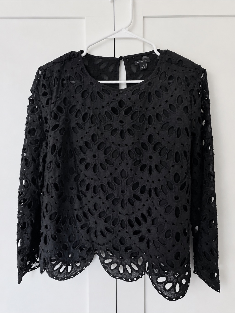 Never worn, Ann Taylor Black Eyelet Lace Blouse, Size Medium